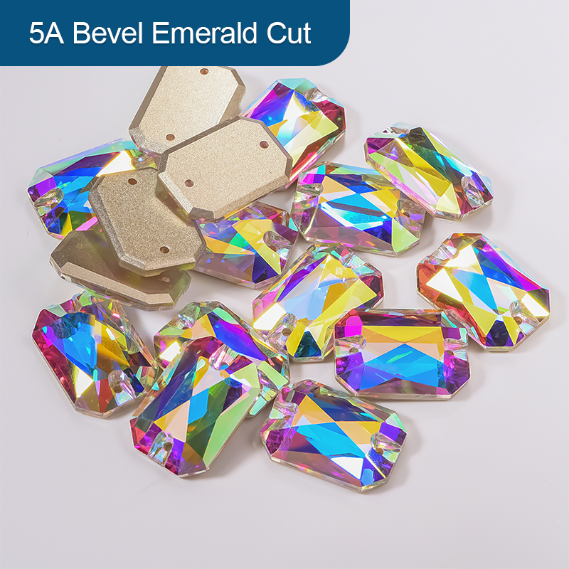 OLeeya Top Quality Glass 5A Shiny Crystal rectangular octagon Flatback Sew on Stones for Garment Accessory