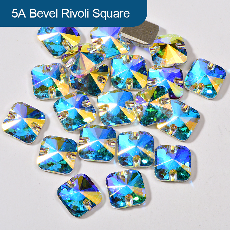 OLeeya Top Quality Glass 5A Shiny Crystal Rivoli Square Flatback Sew on Stones for Garment Accessory