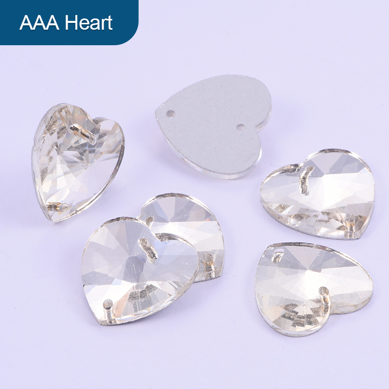 OLeeya AAA quality flat back Heart Shape Colorful Glass Crystal Sew On Rhinestone For Decoration 