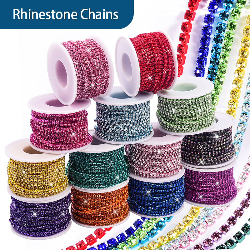 OLeeya Glitter Rhinestones Cup Chain SS6-SS16 5 Yards/Roll Colorful Sewing Accessories Crystals Strass Trim Gold Claw For Clothes 
