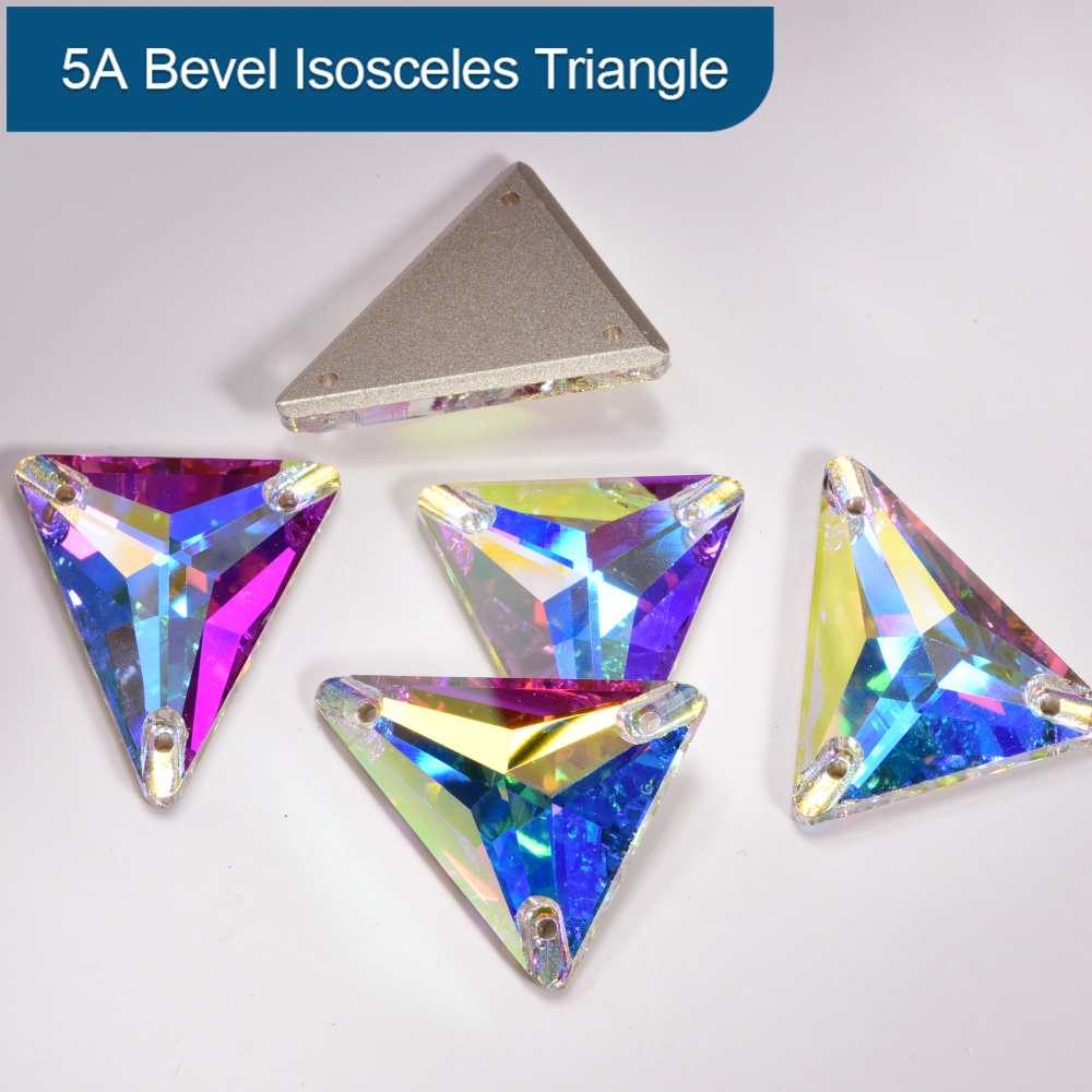 Hot Sale Top Quality 5Abevel Glass Flatback Crystal Strass isosceles Triangle Sew On Rhinestones For Leotard Dresses