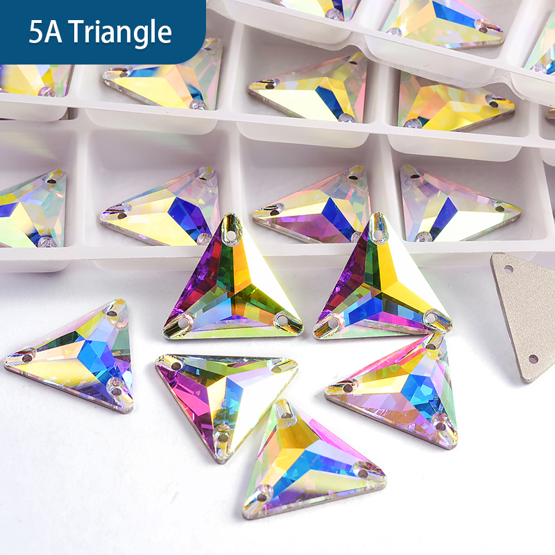 Oleeya sewing Gems Triangle Crystal Sew On Rhinestones with 3 Holes for Clothes Sewing Beads Decorations