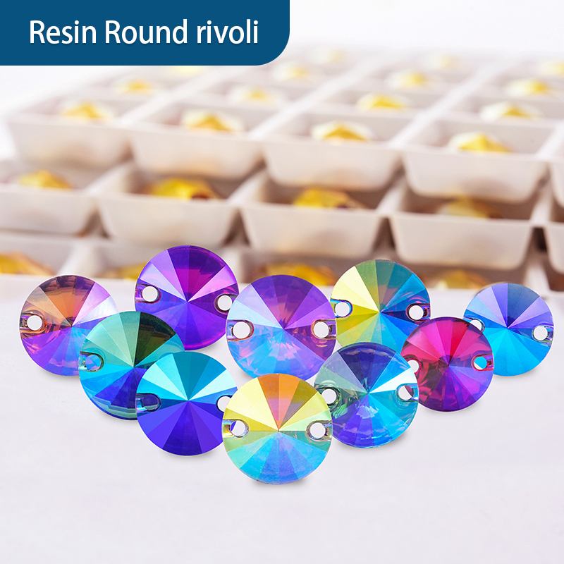 OLEEYA Round Rivoli Resin Sew On Rhinestone Resin Sew on Crystal Round Flatback Sewing Beads With 2 Holes For Dress