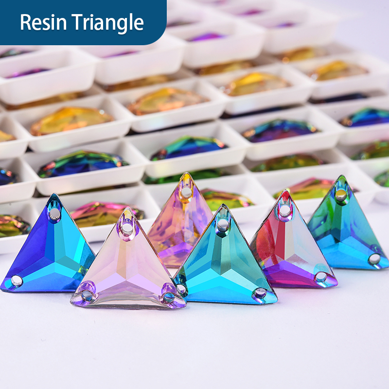 OLEEYA Sew on Rhinestone Triangle Resin Crystals Gems with Hole Silver Prong Setting Flatback Claw Mix Shape Mix Size for DIY Crafts Dress Clothes Shoes Bag Decorations