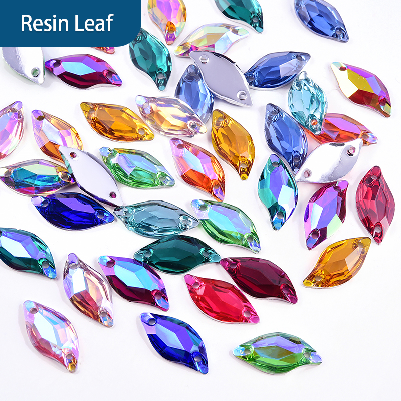 OLEEYA Sew on Rhinestone Leaf Resin Crystals Gems with Hole Silver Prong Setting Flatback Claw Mix Shape Mix Size for DIY Crafts Dress Clothes Shoes Bag Decorations