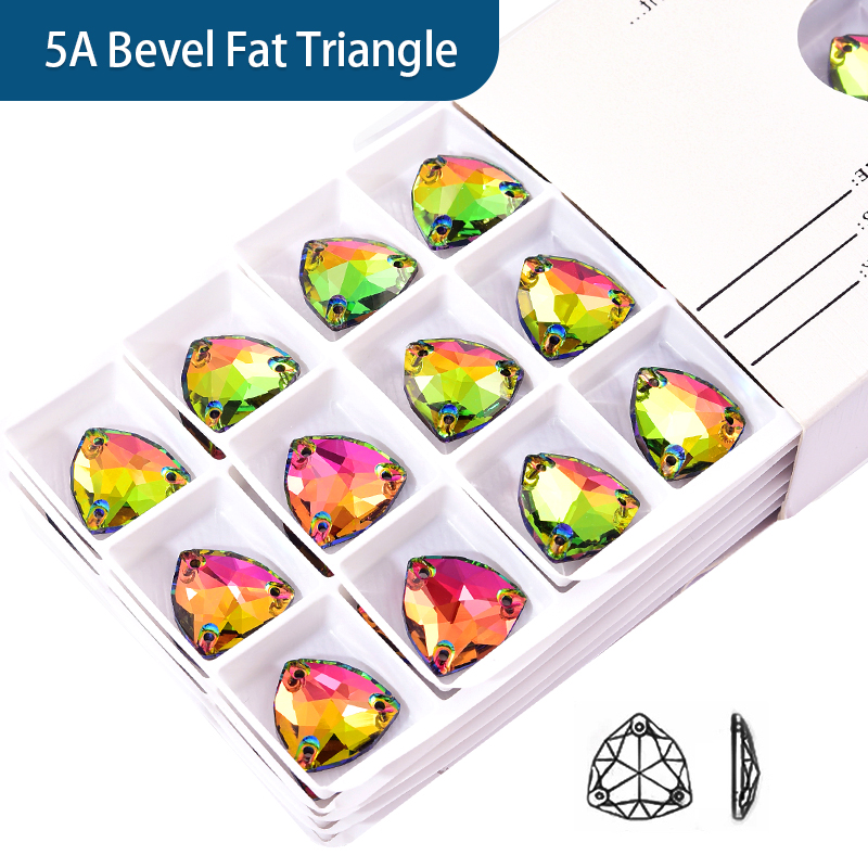 OLEEYA Sew on Rhinestones Fat Triangle Sew on Crystal Gems Mental Flatback with Silver Claw for Jewelry Crafts Clothes Trilliant
