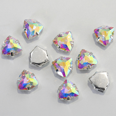 New arrival glass fat triangle 11 mm sew on rhinestones with claw