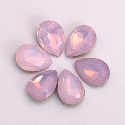 Glass point back rhinestones 13*18mm pink opal teardrop 