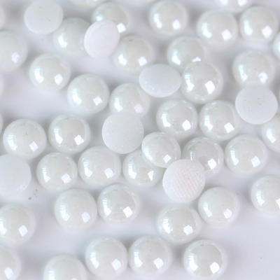 White Hot Fix Ceramic Half Round Pearls Buttom