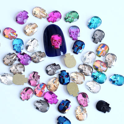 Colorful glass skull nail rhinestones