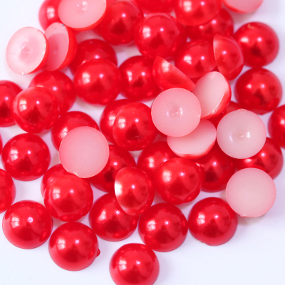 Red Color Beads Half Round Siam Flatback Plastic Pearl Bracelet Decoration