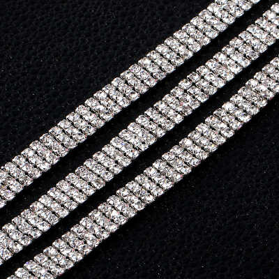 3 rows dense glass sew on rhinestone cup chain trimming