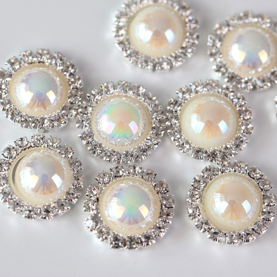 15mm Rice White AB Crystal Pearl Buttons for Clothes