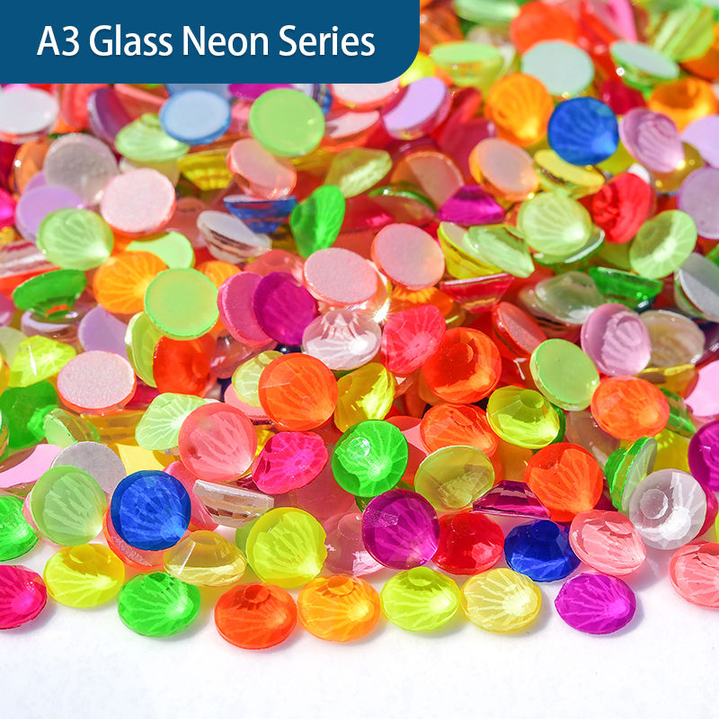 OLeeya alta calidad nuevos colores de neón Base jalea de imitación de vidrio de fondo plano no Hotfix uñas de imitación en Stock para Tumblers DIY