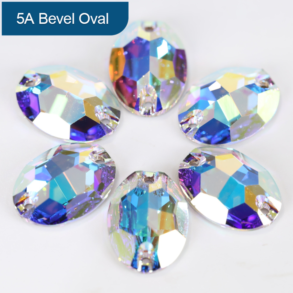 Oleeya Hot vendiendo Strass Crystal Fancy Flatback Round Gemstones blanco claro coser de vidrio Oval en diamantes de imitación para disfrde carnaval