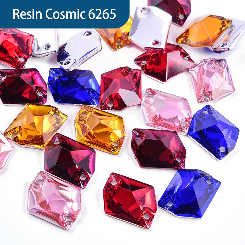 Coser en resina OLeeya en cristales AB Cosmic Shape Gems coser en diamantes de imitación Strass trasero plano para accesorio de ropa
