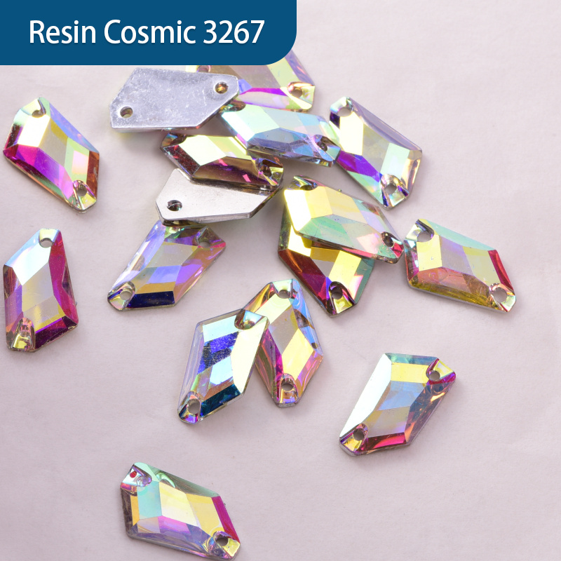 OLEEYA Rectangle Resin Sew On Rhinestone Resin Sew on Crystal Round Flatback Sewing Beads With 2 Holes For Dress
