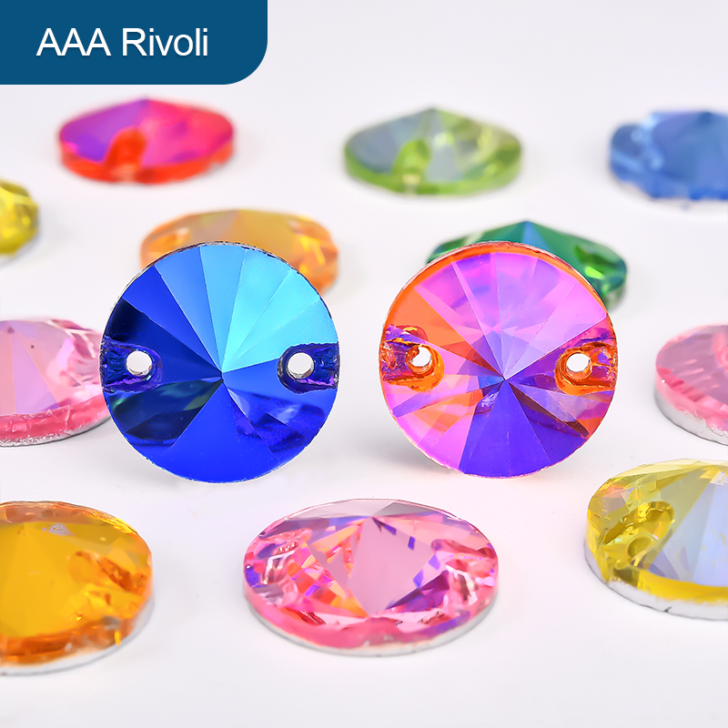 OLeeya calidad AAA espalda plana de todos los tamaños y colores Rivoli coser en diamantes de imitación de cristales