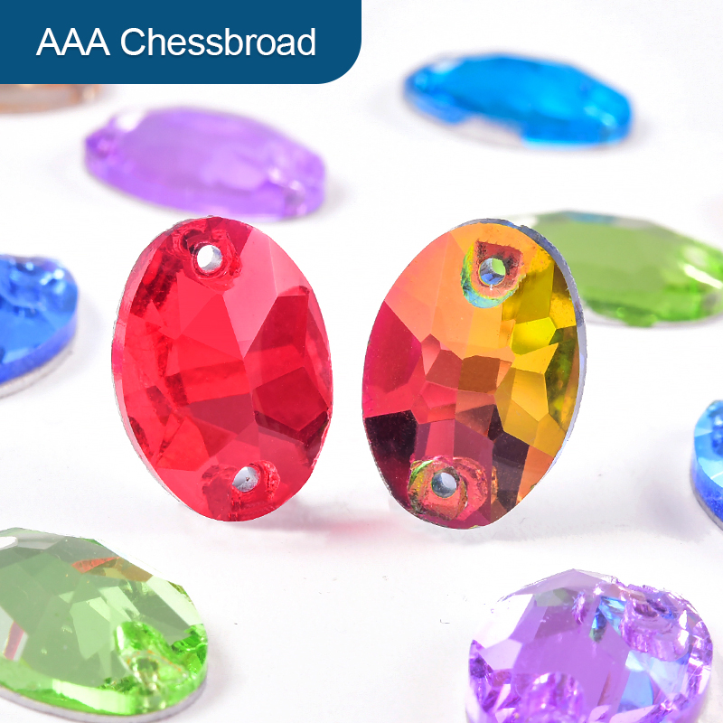 OLeeya AAA calidad AAA forma oval trasera plana de cristal de cristal colorido coser en diamantes de imitación para la decoración
