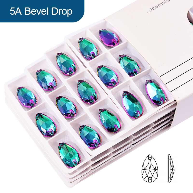 Oleeya 2023 calidad superior de vidrio 5A brillante cristal violeta azul lágriplana coser en piedras para accesorio de ropa