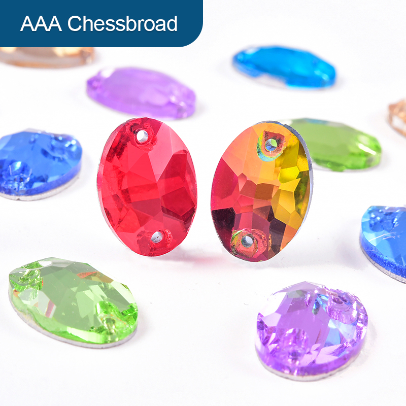OLeeya AAA qualité plat dos forme ovale cristal de verre coloré coudre sur strass pour la décoration