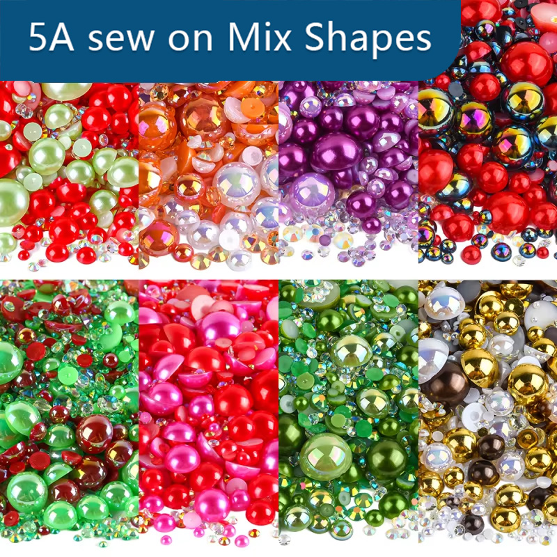 Wholesale Mix Sizes 2mm-10mm Flat Back Pearls Plastic Rhinestone Applique Half Round Beads Flatback Pearls for Decoration