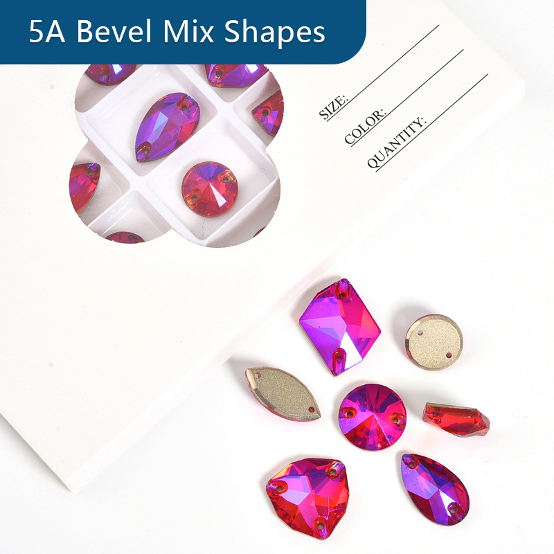 Premium Rhinestones Mix Shapes 20pcs 5A Bevel Sewing on Stones K9 Sew on Rhinestones