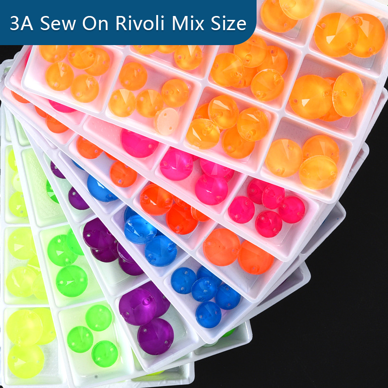 Rivoli Neon Florescent Quality Rhinestone Sew-on Crystal Mix Size Rhinestone Sew on Rhinestones for Dress
