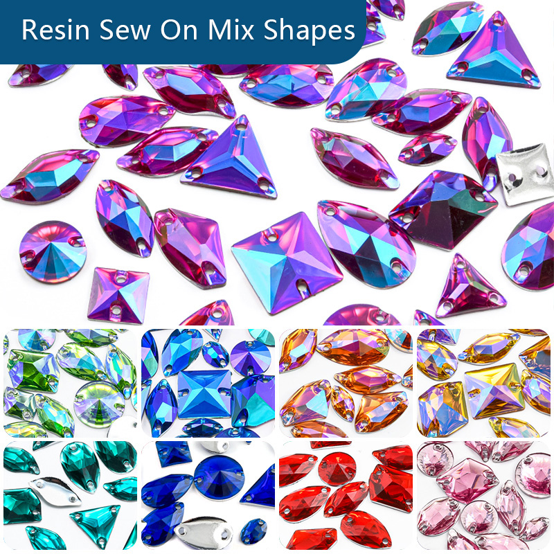 Resin Sewing Rhinestone Mix Shapes 20pcs 50pcs 100pcs Crystals Flat Back Rhinestones for Garment Accessories